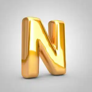 白色背景上孤立的金色金属气球字母n大写.照片