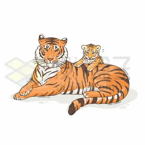趴在地上的母老虎妈妈和小老虎彩绘插画2837751矢量图片免抠素材免费