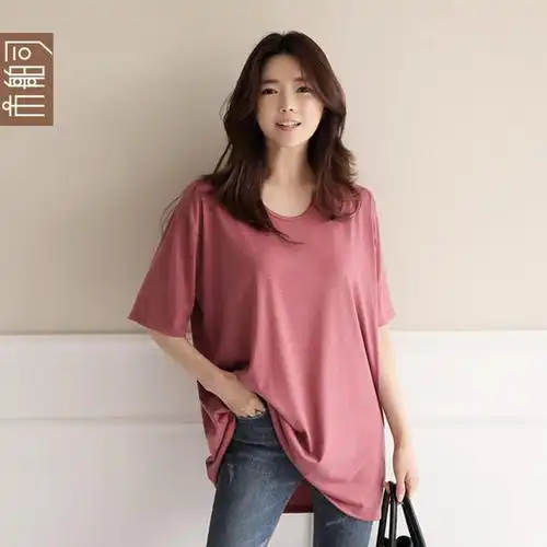 韩国 市舶司女装2018夏装新款纯色中袖宽松中长款t恤上衣女se3107