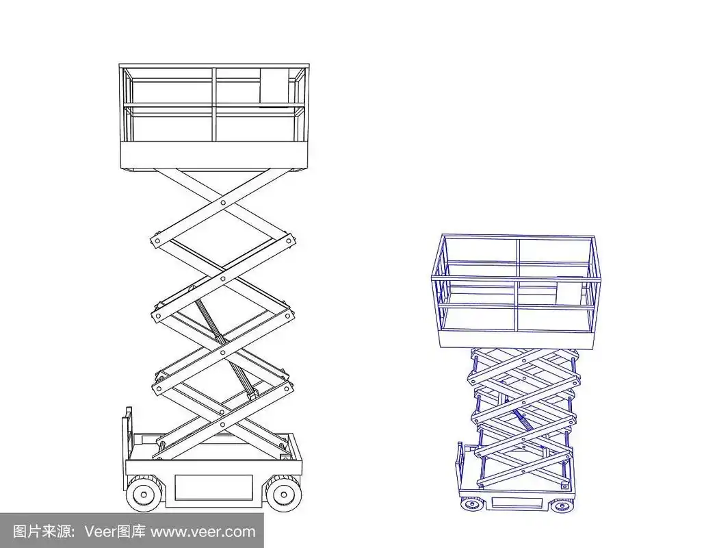 剪刀升降机平台.孤立在白色背景上.矢量插图轮廓.