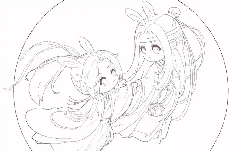 忘羡 兔兔奔月 绘画过程