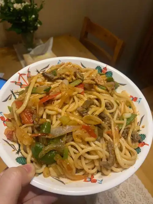 今天菜谱新疆炒拉条苦苣拌花生米风味茄子98#风味茄子  #炒拉条