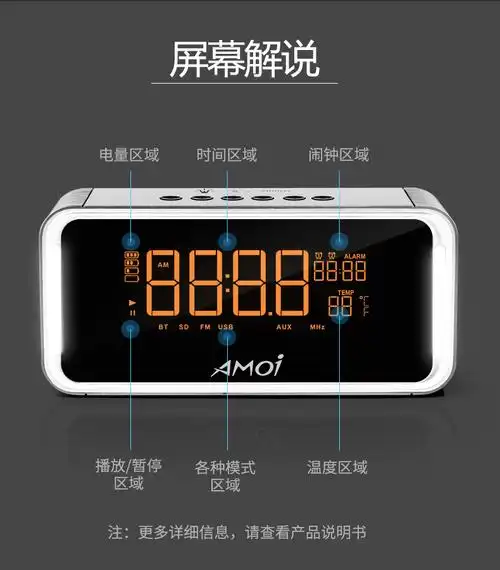 夏新amoi蓝牙音箱迷你小闹钟无线hifi重低音炮 插卡u盘电脑音响台式