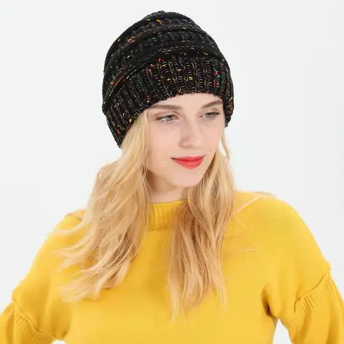 新款马尾帽子秋冬季毛线帽女士新款花线杂色帽子毛线针织帽
