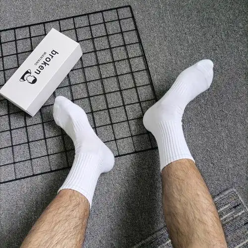 3双装秋冬季长筒男白袜纯色毛巾底加厚篮球袜保暖纯棉运动袜