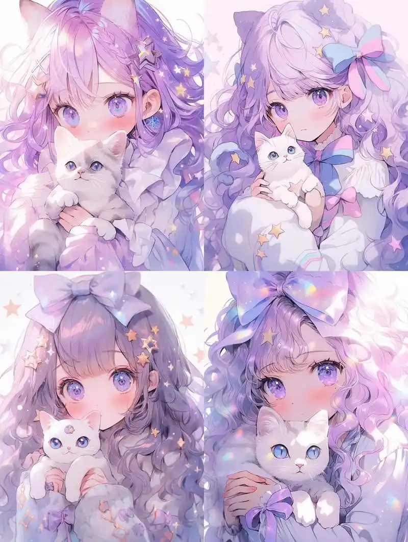 紫色系列女孩梦幻星星抱猫.#二次元ai绘画 #这画是用了亿点 - 抖音