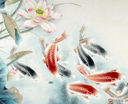 九鱼聚财图 - 九鱼图 - 99字画网