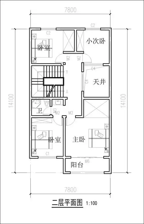 8米x15米自建房二层平面图