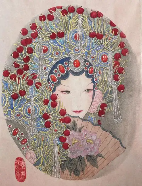 工笔戏曲仕女图名伶花旦