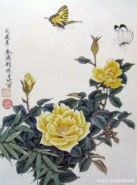 当代国画家徐鹤推荐～月季花插画作品