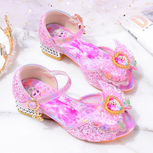 女童鱼嘴凉鞋新款冰雪奇缘爱艾莎公主鞋子3-6-12岁小孩儿童高跟鞋