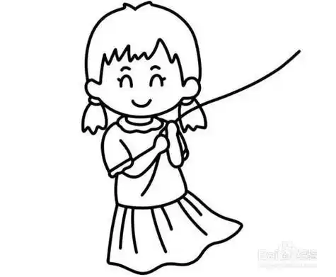 简笔画放风筝的小女孩树