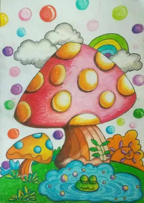4,儿童画《蘑菇》