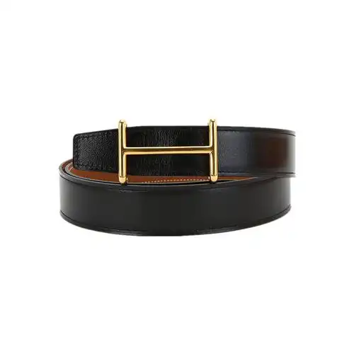 hermes爱马仕男士金色h扣黑棕双面牛皮腰带宽32毫米110