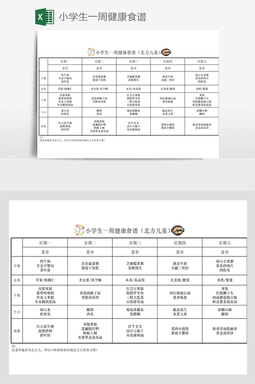 小学生一周健康食谱