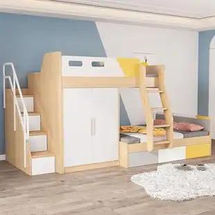 子母床小户型 榻榻米上下床平行错位型儿童床书桌一体高低床交错式