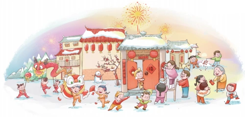 春节———贴春联 舞龙舞狮 放烟花 逛花市 逛庙会