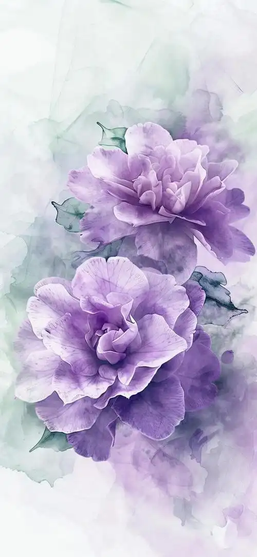 海棠花水墨画手机壁纸