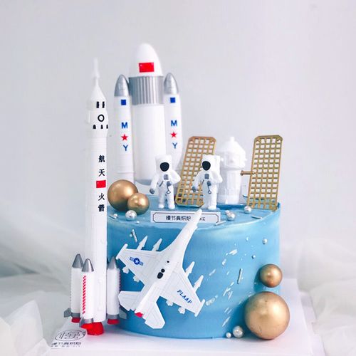 宇航员蛋糕装饰男孩生日摆件 宇宙太空飞船航天飞机火箭卫星星球