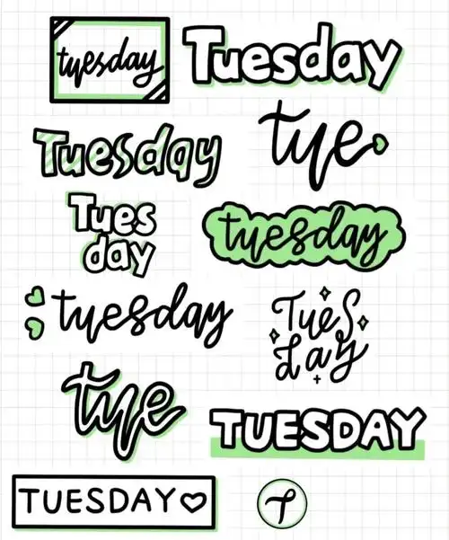 星期二的表达样式96花体英文Ι英文书法Ι练字Ι写字简笔画Ι插画Ι