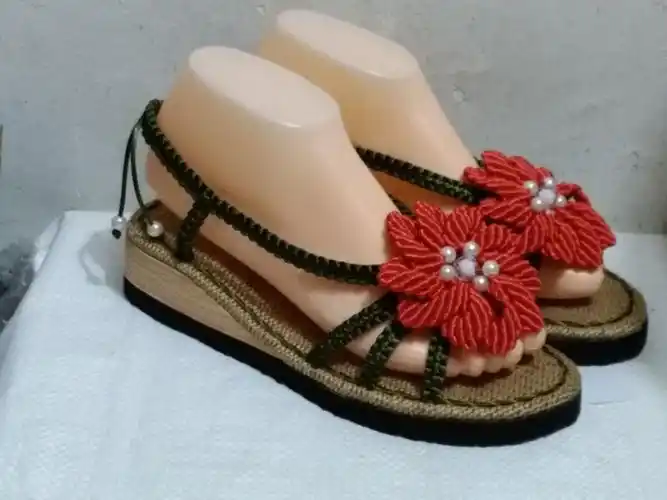 女士凉鞋35号 一品红 花儿朵朵 中国结编织凉拖鞋 纯手工 材料包