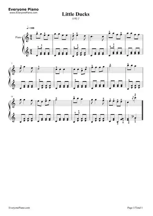 小鸭子五线谱预览1-钢琴谱文件(五线谱,双手简谱,数字谱,midi,pdf)