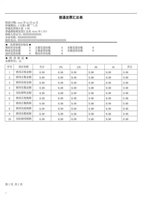 普通发票汇总表及明细表模板