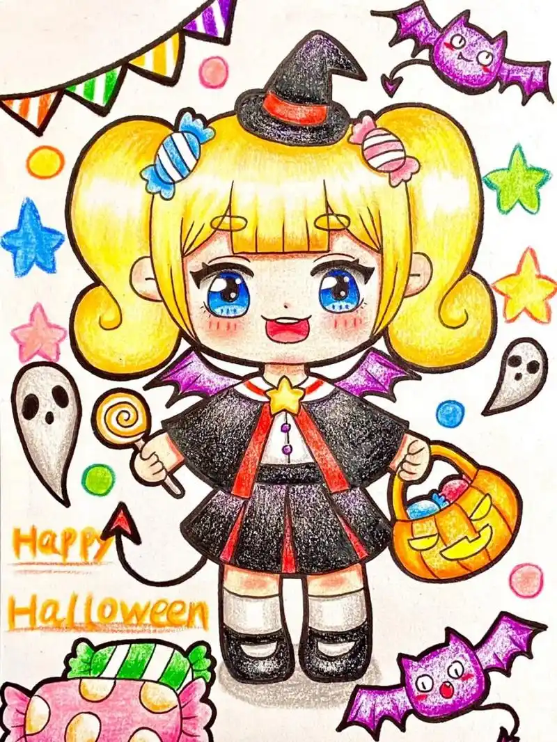 9678787878787878 16615原创万圣节彩铅q版人物