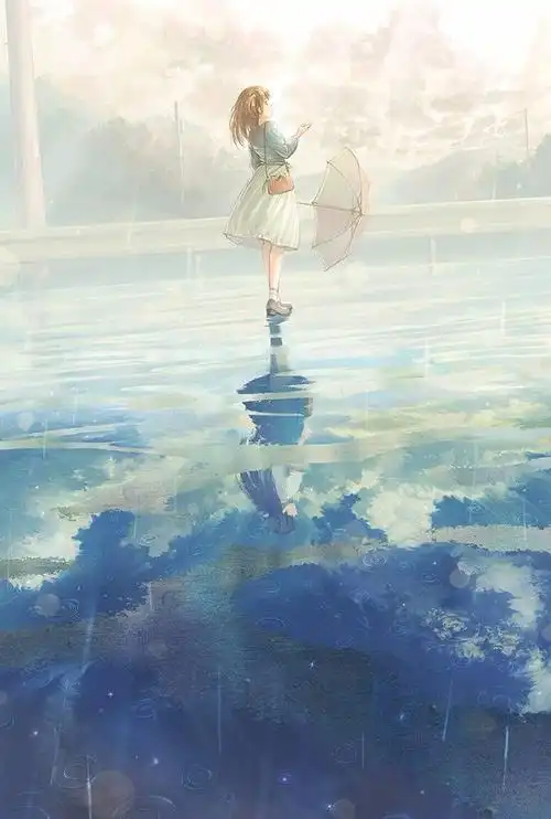 可爱女孩和她的倒影