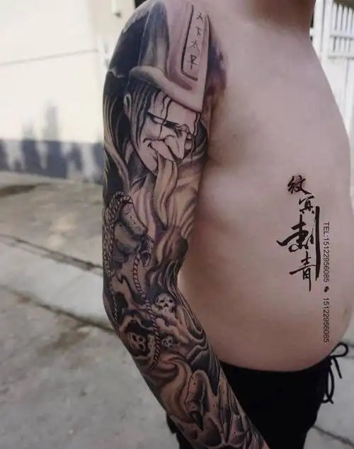 黑白无常纹身图片_手臂新传统欧美写实纹身图案