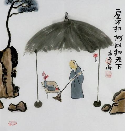 手绘国画客厅办公室字画热销心海居士三尺斗方哲理禅意画人物gg24