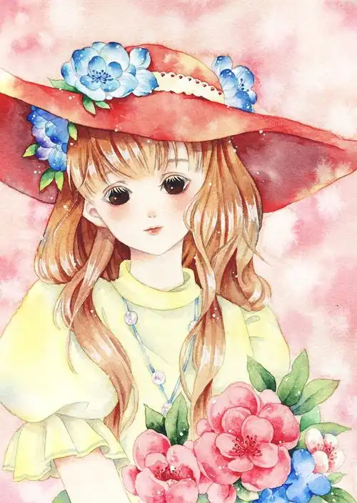 一个摸鱼～水彩女孩