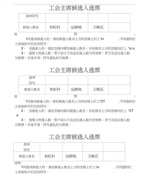 工会委员候选人选票(式样)(2)