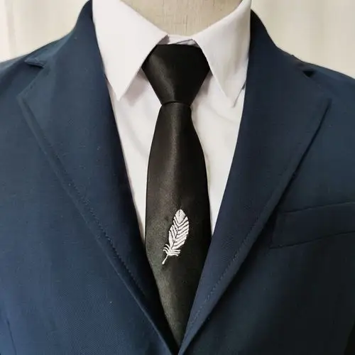 黑色拉链领带男窄版5cm学生韩版潮流个性刺绣领带