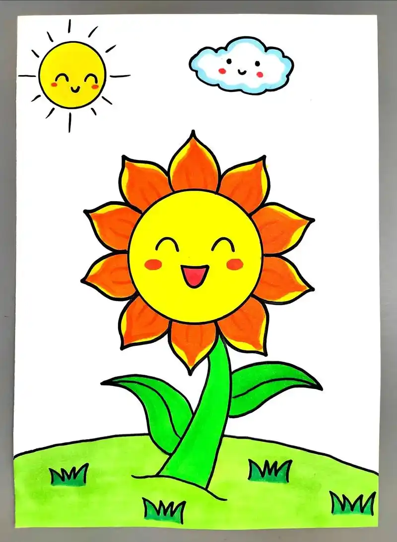 教你画一朵漂亮的向日葵,简单又好看,快来试试吧#人类高质量暑 - 抖音