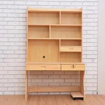 实木电脑桌书桌书柜组合台式带书架家用学生学习桌写字桌 抽屉书桌 无