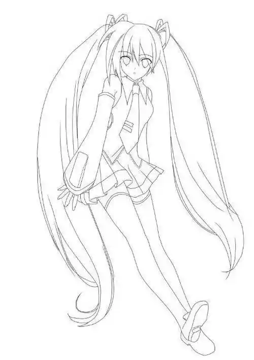 黑白线稿初音未来精品线稿快来画啊