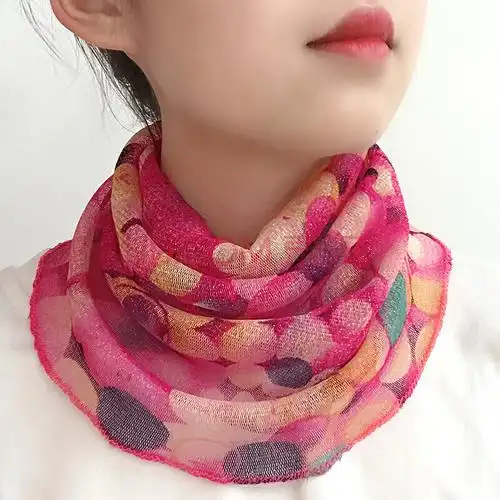 防晒围脖女春秋薄款网纱百变小丝巾挂耳面纱护颈遮脸围巾脖套 彩虹圈