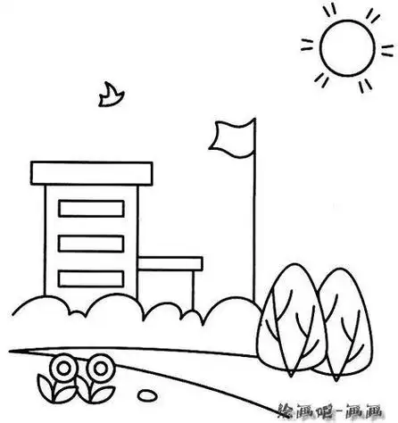 简笔画小学生校园风景简笔画图片校园风景简单素描简笔画学校怎么画简