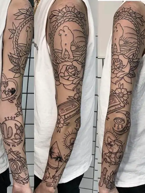 拼接花臂_纹身图案手稿图片_文道的纹身作品集