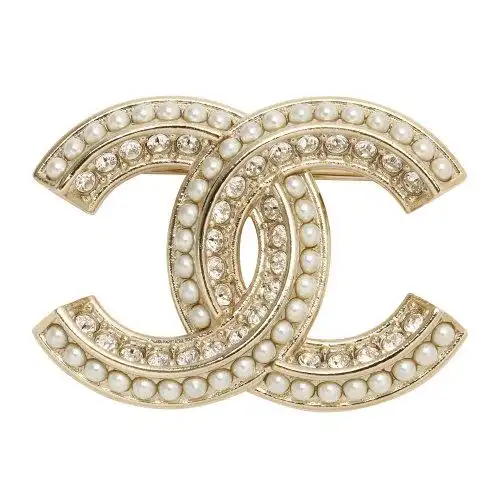 chanel(香奈儿) #银色双c仿珍珠/仿水钻胸针