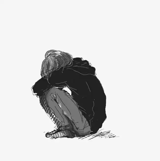 蜷缩的人_蜷缩蹲下孤独的侧影【高清png素材】-90设计