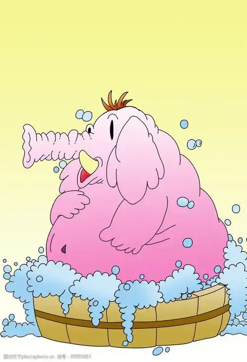 洗澡大象 大象 洗澡 泡沫 黄色背景 澡盆 粉红色 其他 动漫动画 设计