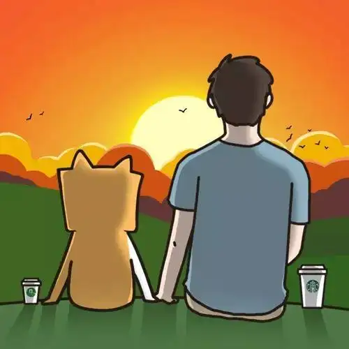 我喝着热摩卡,大又土点上一杯爪布奇诺 配上落日的夕阳,一人一狗