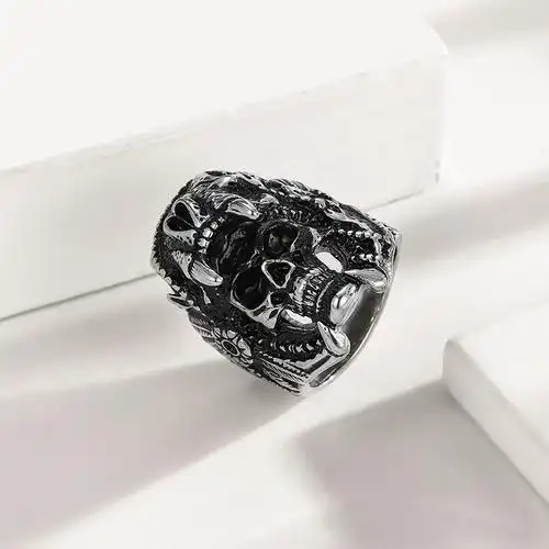 316l stainless steel skull ring跨境电商钛钢骷髅头戒指朋克风