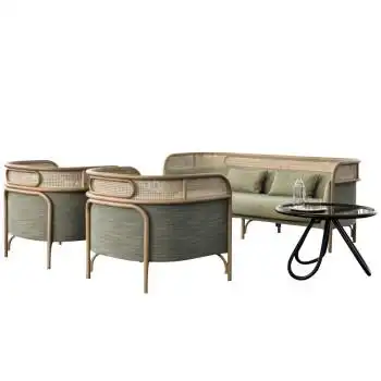 竹藤沙发藤艺组合北欧个性现代休闲咖啡厅酒店大堂接待藤编沙发椅简约