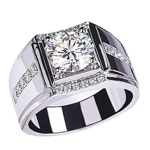 莫桑钻锆英石男士钻戒 仿莫桑石戒指男18k玫瑰金彩金黄金宽厚版戒