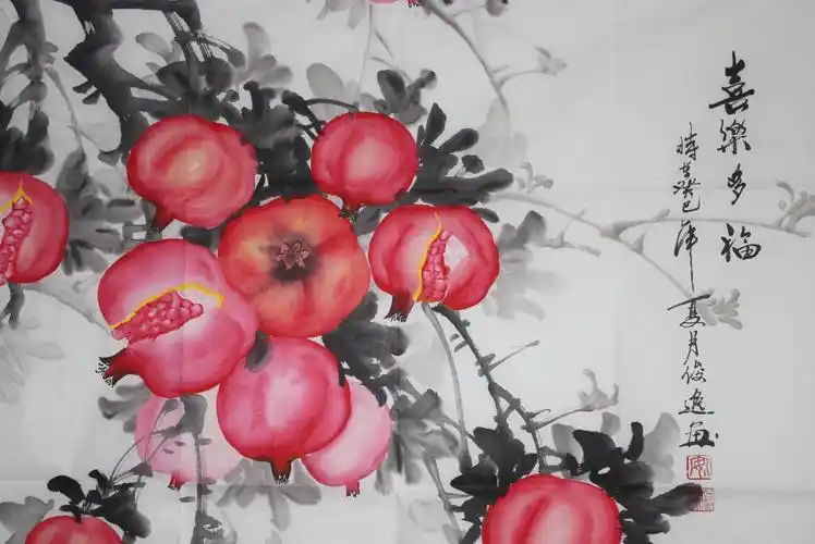 桂林美协会员安老师四尺石榴笑口常开多子多福图