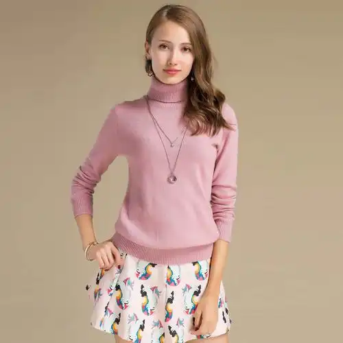 女士纯色高领套衫羊绒衫