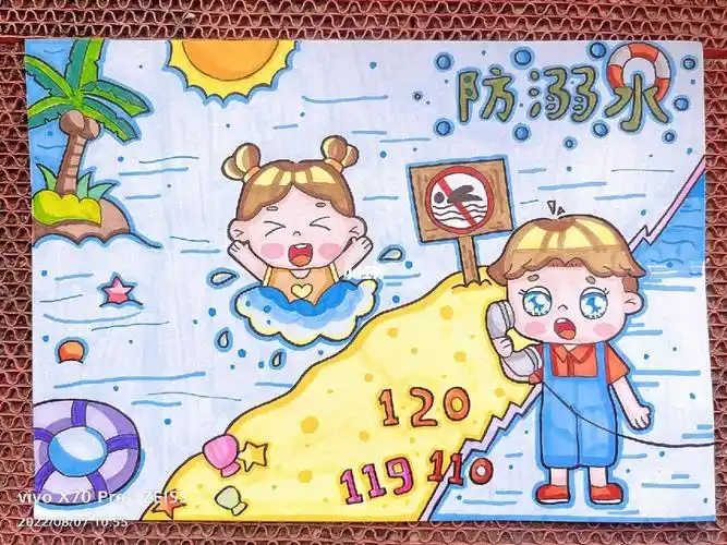 防溺水儿童画主题画